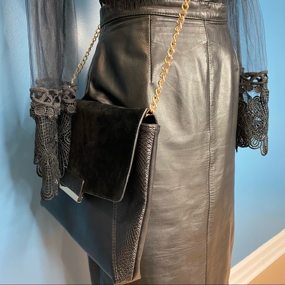 Aldo Black Suede Faux Leather Clutch Crossbody - Picture 2 of 16
